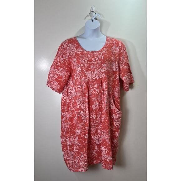 WoolOvers Women’s Linen Dress Size L 14 Orange White Floral Beachy Boho Tropical - Picture 1 of 8